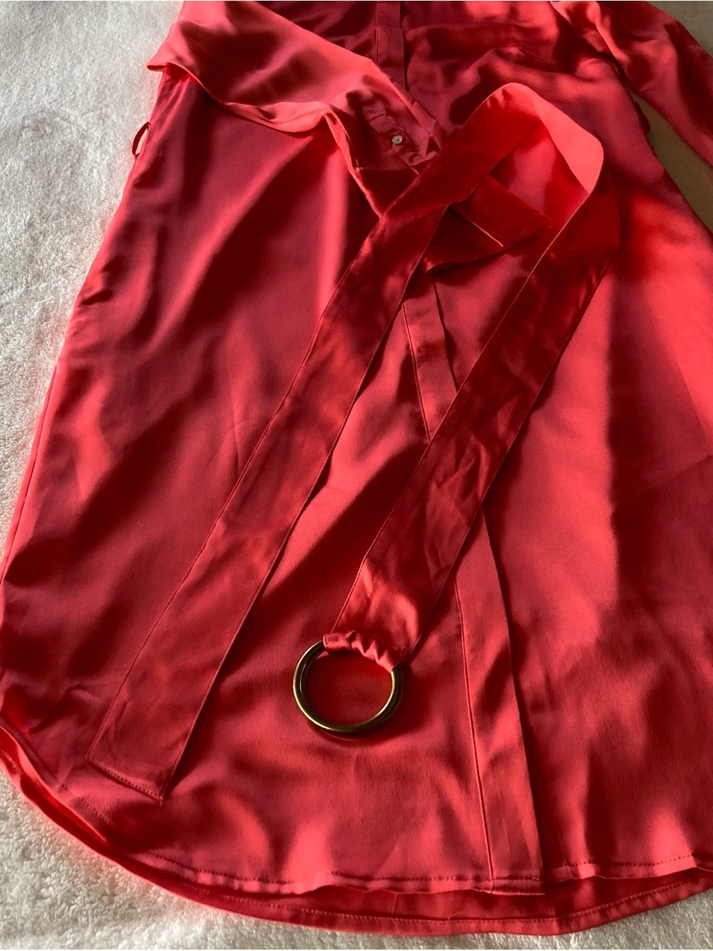Banana Republic TieWaist Shirtdress, Bright Coral Sz M. Satiny Polyester.#796756 - Picture 9 of 14